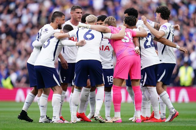 Tottenham players ahead of kick off during the Premier League match Tottenham Hotspur vs Everton at Tottenham Hotspur Stadium, London, United Kingdom on 12 September 2026

(Photo by Harvey Murphy/News Images)