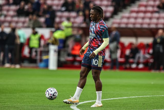 Eberechi Eze of Arsenal in the pregame warmup session during the Premier League match Sunderland vs Arsenal at Stadium Of Light, Sunderland, United Kingdom on 12 September 2026

(Photo by Alfie Cosgrove/News Images)