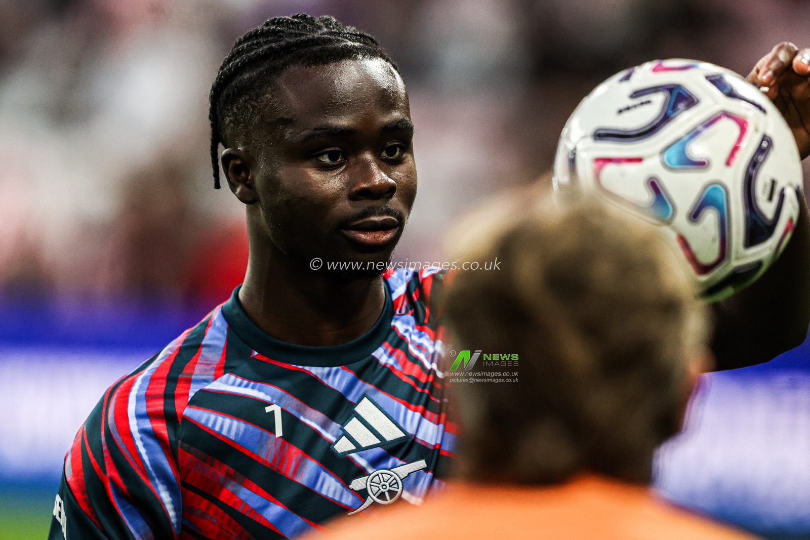 Bukayo Saka of Arsenal in the pregame warmup session during the Premier League match Sunderland vs Arsenal at Stadium Of Light, Sunderland, United Kingdom on 12 September 2026

(Photo by Alfie Cosgrove/News Images)
