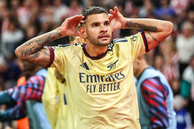 Bruno Guimaraes of Arsenal celebrates his goal to make it 0-1 during the Premier League match Sunderland vs Arsenal at Stadium Of Light, Sunderland, United Kingdom on 12 September 2026

(Photo by Alfie Cosgrove/News Images)