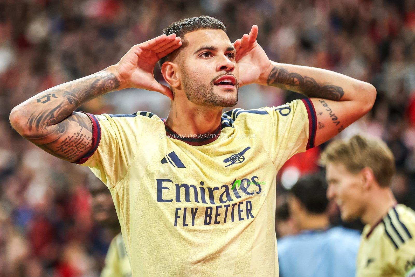 Bruno Guimaraes of Arsenal celebrates his goal to make it 0-1 during the Premier League match Sunderland vs Arsenal at Stadium Of Light, Sunderland, United Kingdom on 12 September 2026

(Photo by Alfie Cosgrove/News Images)