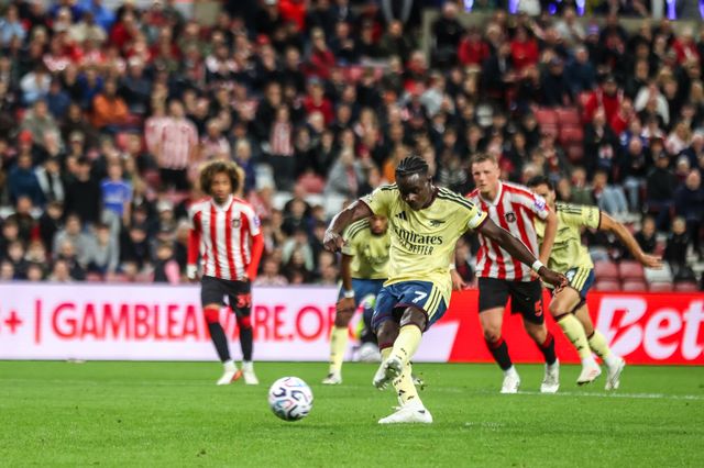 Bukayo Saka of Arsenal scores a penalty to make it 0-2 during the Premier League match Sunderland vs Arsenal at Stadium Of Light, Sunderland, United Kingdom on 12 September 2026

(Photo by Alfie Cosgrove/News Images)