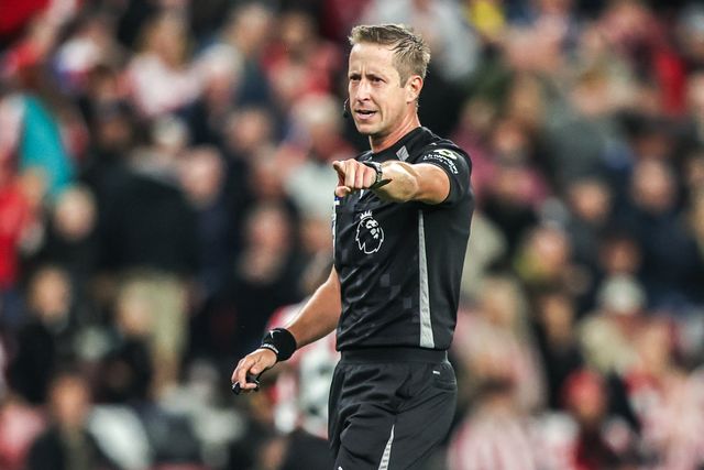 Referee John Brooks points to the penalty spot for Arsenal during the Premier League match Sunderland vs Arsenal at Stadium Of Light, Sunderland, United Kingdom on 12 September 2026

(Photo by Alfie Cosgrove/News Images)