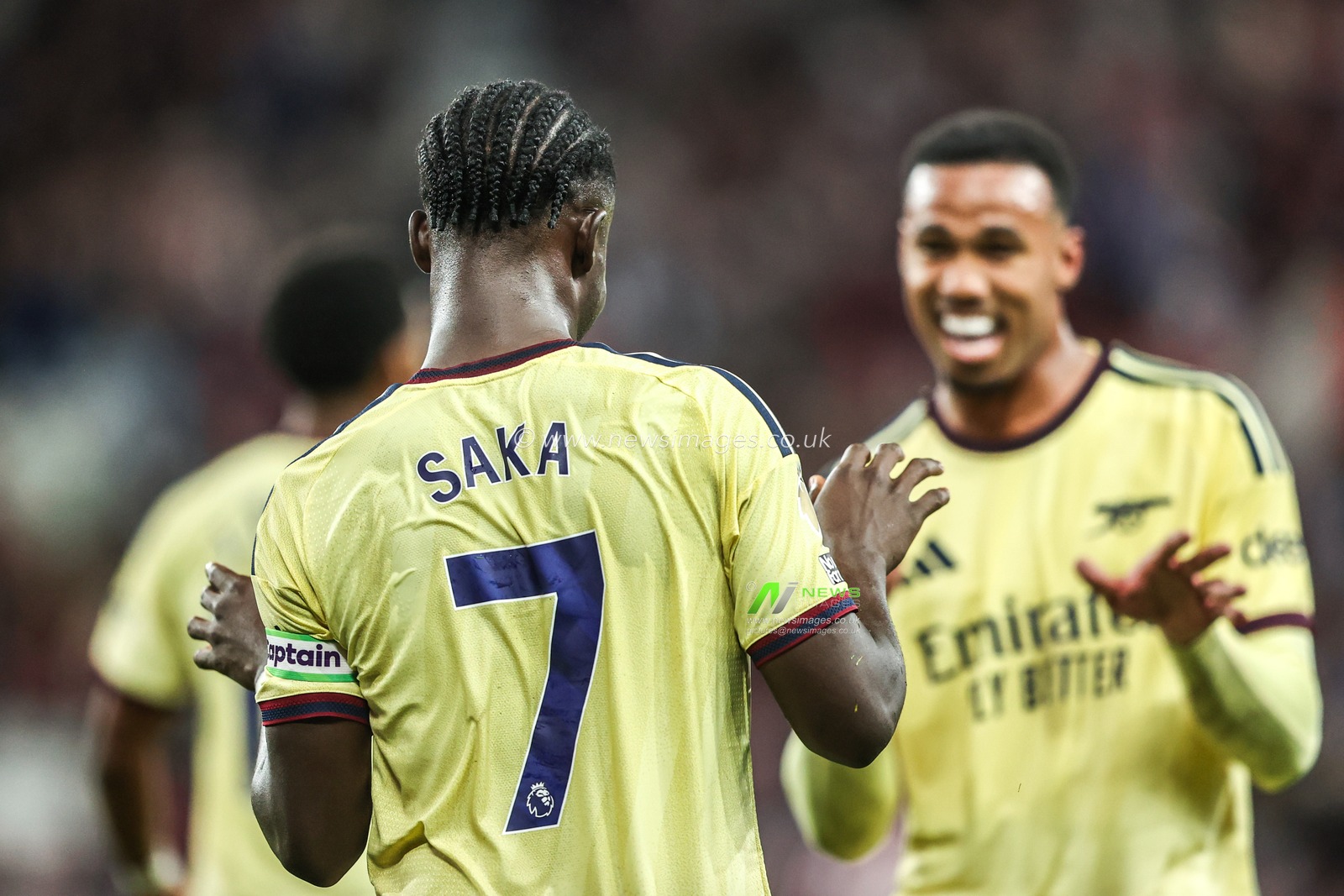 Bukayo Saka of Arsenal celebrates his goal to make it 0-2 during the Premier League match Sunderland vs Arsenal at Stadium Of Light, Sunderland, United Kingdom on 12 September 2026

(Photo by Alfie Cosgrove/News Images)