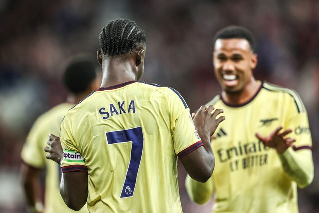 Bukayo Saka of Arsenal celebrates his goal to make it 0-2 during the Premier League match Sunderland vs Arsenal at Stadium Of Light, Sunderland, United Kingdom on 12 September 2026

(Photo by Alfie Cosgrove/News Images)