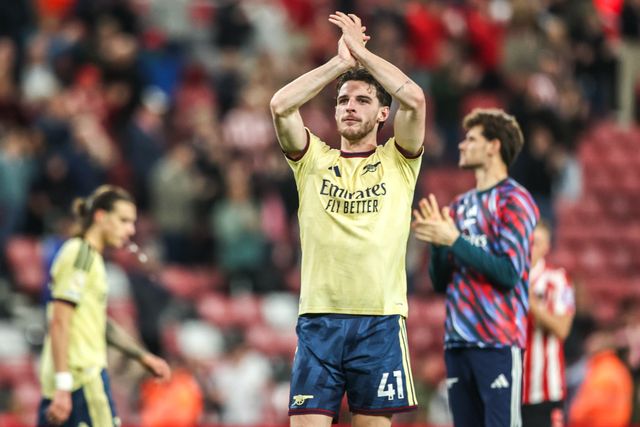 Declan Rice of Arsenal applauds the fans after the game during the Premier League match Sunderland vs Arsenal at Stadium Of Light, Sunderland, United Kingdom on 12 September 2026

(Photo by Alfie Cosgrove/News Images)