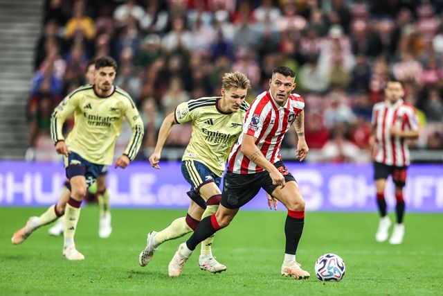 Granit Xhaka of Sunderland breaks with the ball during the Premier League match Sunderland vs Arsenal at Stadium Of Light, Sunderland, United Kingdom on 12 September 2026

(Photo by Alfie Cosgrove/News Images)