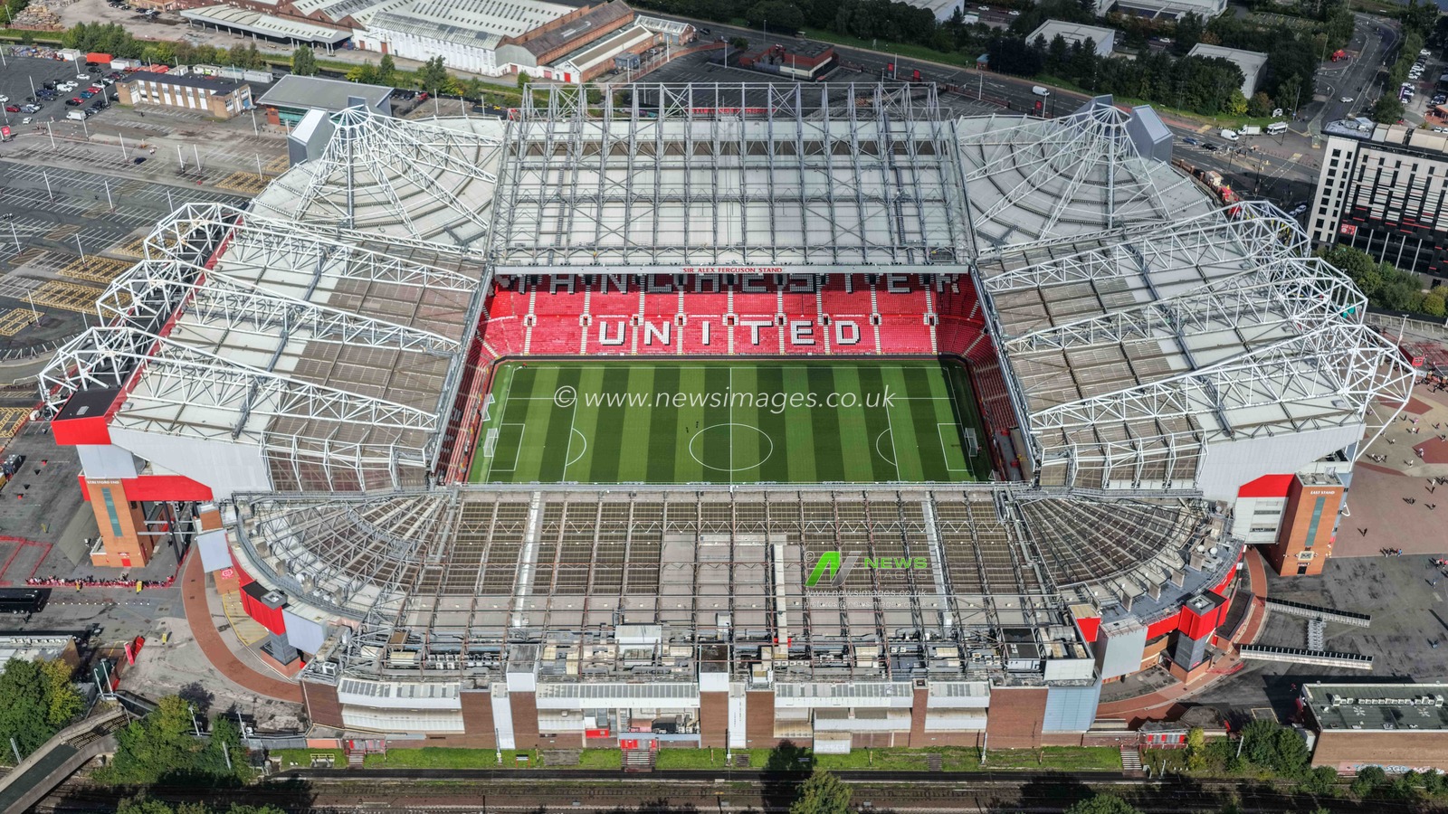 An aerial view of Old Trafford and the Sir Alex Ferguson Stand during the Premier League match Manchester United vs Manchester City at Old Trafford, Manchester, United Kingdom on 13 September 2026

(Photo by Mark Cosgrove/News Images)