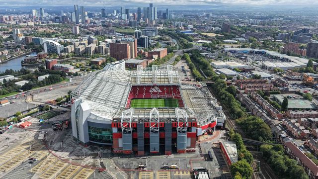 An aerial view of Old Trafford and the City of Manchester in the background during the Premier League match Manchester United vs Manchester City at Old Trafford, Manchester, United Kingdom on 13 September 2026

(Photo by Mark Cosgrove/News Images)