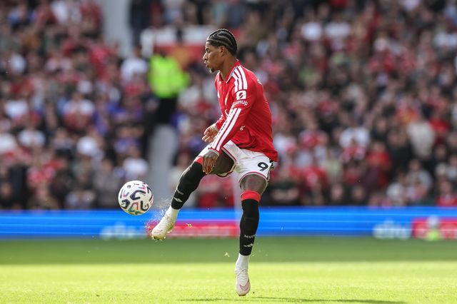 Marcus Rashford of Manchester United controls the ball during the Premier League match Manchester United vs Manchester City at Old Trafford, Manchester, United Kingdom on 13 September 2026

(Photo by Mark Cosgrove/News Images)