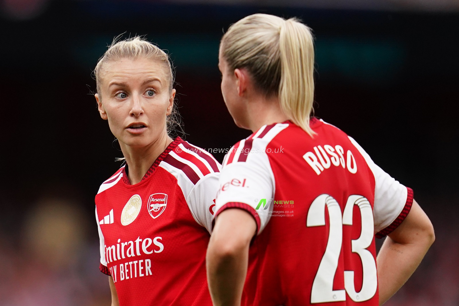 Leah Williamson of Arsenal and Alessia Russo of Arsenal during the Women's Super League match Arsenal vs Crystal Palace at Emirates, London, United Kingdom on 13 September 2026

(Photo by Harvey Murphy/News Images)
