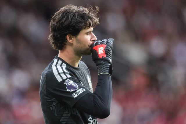 Manchester United goalkeeper Senne Lammens reacts after Enzo Fernandez of Manchester City’s shot hits there post and comes back out during the Premier League match Manchester United vs Manchester City at Old Trafford, Manchester, United Kingdom on 13 September 2026

(Photo by Mark Cosgrove/News Images)
