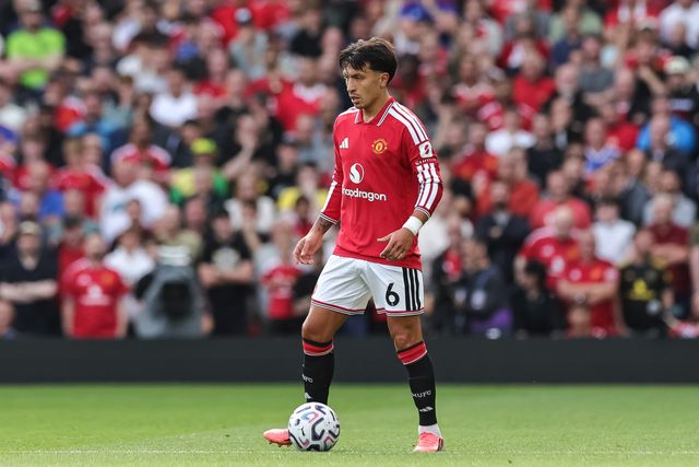 Lisandro Martinez of Manchester United with the ball during the Premier League match Manchester United vs Manchester City at Old Trafford, Manchester, United Kingdom on 13 September 2026

(Photo by Mark Cosgrove/News Images)
