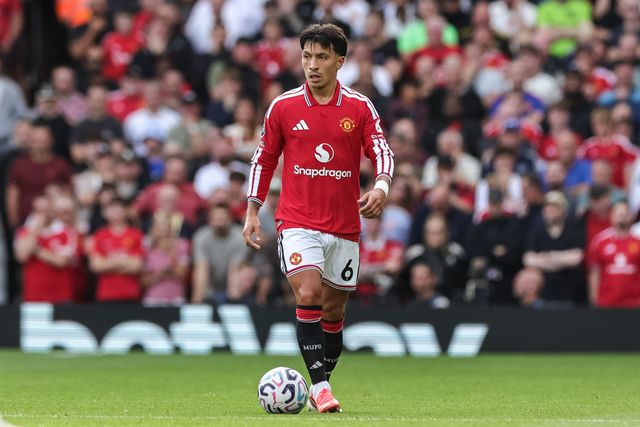 Lisandro Martinez of Manchester United with the ball during the Premier League match Manchester United vs Manchester City at Old Trafford, Manchester, United Kingdom on 13 September 2026

(Photo by Mark Cosgrove/News Images)