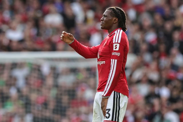 Patrick Dorgu of Manchester United gives his team instructions during the Premier League match Manchester United vs Manchester City at Old Trafford, Manchester, United Kingdom on 13 September 2026

(Photo by Mark Cosgrove/News Images)