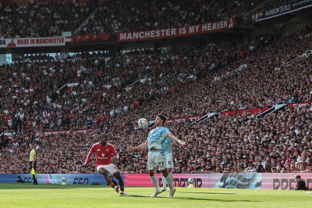Matheus Nunes of Manchester City controls the ball during the Premier League match Manchester United vs Manchester City at Old Trafford, Manchester, United Kingdom on 13 September 2026

(Photo by Mark Cosgrove/News Images)
