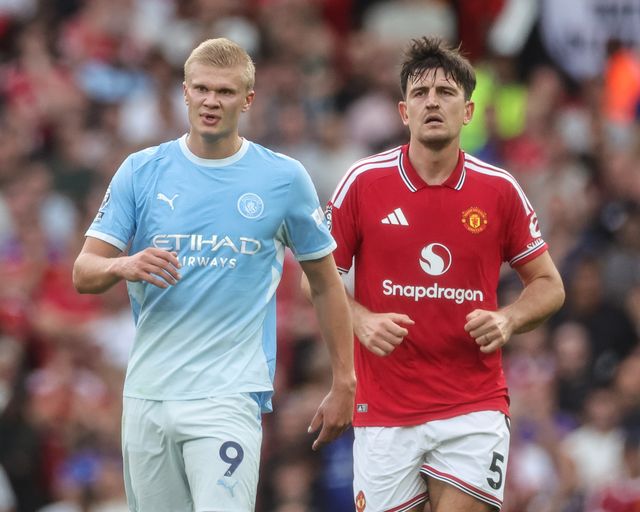 Erling Haaland of Manchester City and Harry Maguire of Manchester United during the Premier League match Manchester United vs Manchester City at Old Trafford, Manchester, United Kingdom on 13 September 2026

(Photo by Mark Cosgrove/News Images)