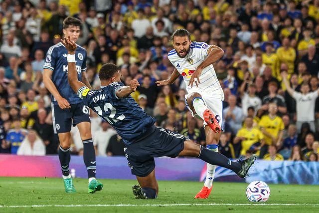 Dominic Calvert-Lewin of Leeds United scores to make it 3-0 during the Premier League match Leeds United vs Newcastle Untied at Elland Road, Leeds, United Kingdom on 14 September 2026

(Photo by Alfie Cosgrove/News Images)
