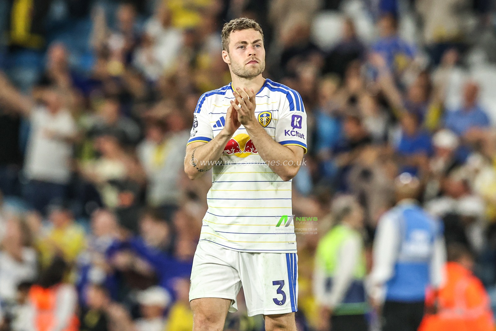 Gabriel Gudmundsson of Leeds United applauds the fans after the game during the Premier League match Leeds United vs Newcastle Untied at Elland Road, Leeds, United Kingdom on 14 September 2026

(Photo by Alfie Cosgrove/News Images)
