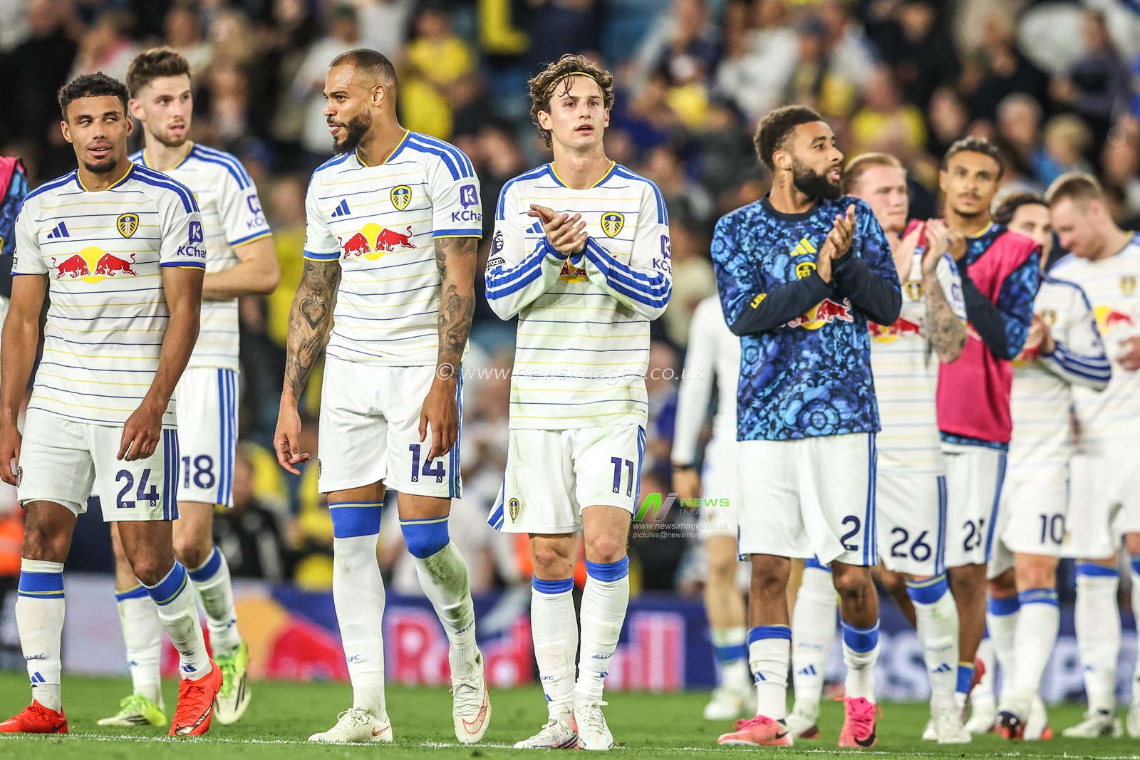 Brenden Aaronson of Leeds United applauds the fans after the game during the Premier League match Leeds United vs Newcastle Untied at Elland Road, Leeds, United Kingdom on 14 September 2026

(Photo by Alfie Cosgrove/News Images)