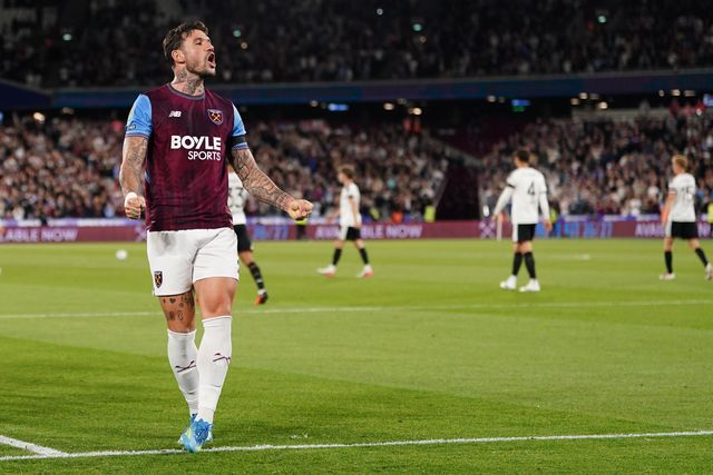 Morato of West Ham United celebrates his Goal during the Carabao Cup round 3 match West Ham United vs Fulham at London Stadium, London, United Kingdom on 15 September 2026

(Photo by Harvey Murphy/News Images)