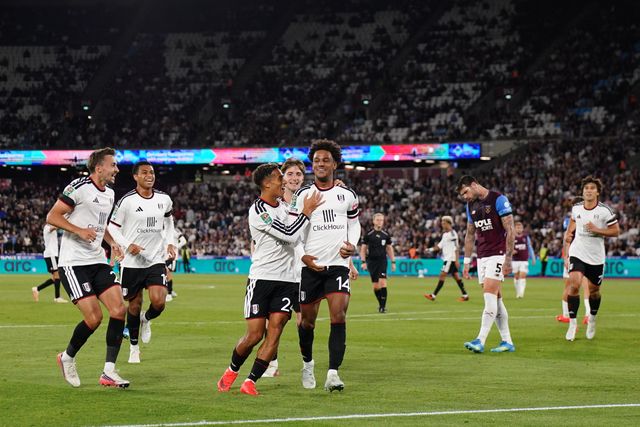 Oscar Bobb of Fulham scores and celebrates to make it 2-3 during the Carabao Cup round 3 match West Ham United vs Fulham at London Stadium, London, United Kingdom on 15 September 2026

(Photo by Harvey Murphy/News Images)