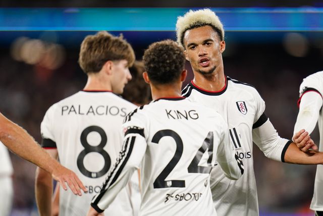 Antonee Robinson of Fulham and Josh King of Fulham celebrate late winner during the Carabao Cup round 3 match West Ham United vs Fulham at London Stadium, London, United Kingdom on 15 September 2026

(Photo by Harvey Murphy/News Images)