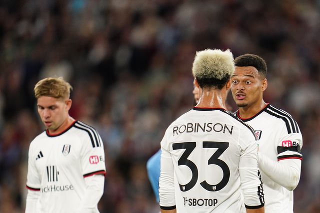 Rodrigo Muniz of Fulham and Antonee Robinson of Fulham during the Carabao Cup round 3 match West Ham United vs Fulham at London Stadium, London, United Kingdom on 15 September 2026

(Photo by Harvey Murphy/News Images)