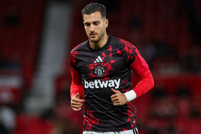 Diogo Dalot of Manchester United in the pregame warmup session  during the Carabao Cup round 3 match Manchester United vs Brighton & Hove Albion at Old Trafford, Manchester, United Kingdom on 16 September 2026

(Photo by Mark Cosgrove/News Images)