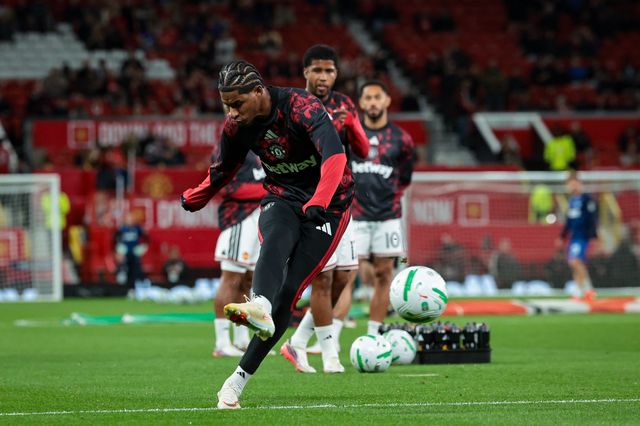 Marcus Rashford of Manchester United in the pregame warmup session  during the Carabao Cup round 3 match Manchester United vs Brighton & Hove Albion at Old Trafford, Manchester, United Kingdom on 16 September 2026

(Photo by Mark Cosgrove/News Images)