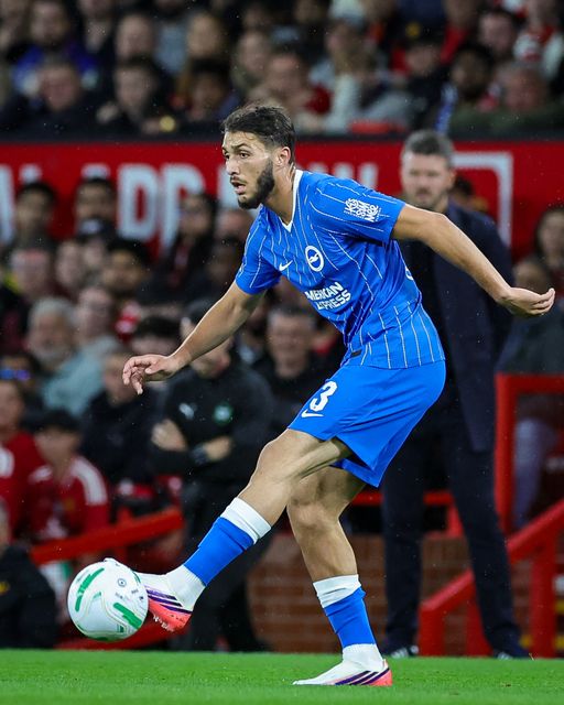 Jaouen Hadjam of Brighton & Hove Albion controls the ball  during the Carabao Cup round 3 match Manchester United vs Brighton & Hove Albion at Old Trafford, Manchester, United Kingdom on 16 September 2026

(Photo by Mark Cosgrove/News Images)