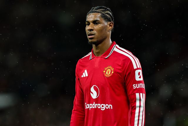 Marcus Rashford of Manchester United in action during the Carabao Cup round 3 match Manchester United vs Brighton & Hove Albion at Old Trafford, Manchester, United Kingdom on 16 September 2026

(Photo by Mark Cosgrove/News Images)