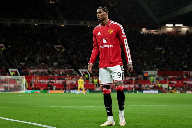 Marcus Rashford of Manchester United in action during the Carabao Cup round 3 match Manchester United vs Brighton & Hove Albion at Old Trafford, Manchester, United Kingdom on 16 September 2026

(Photo by Mark Cosgrove/News Images)
