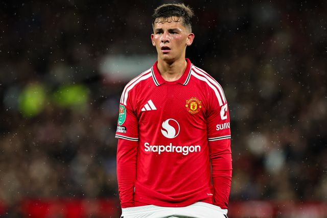 Shea Lacey of Manchester United in action during the Carabao Cup round 3 match Manchester United vs Brighton & Hove Albion at Old Trafford, Manchester, United Kingdom on 16 September 2026

(Photo by Mark Cosgrove/News Images)