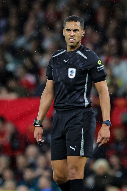 Refree Farai Hallam in action during the Carabao Cup round 3 match Manchester United vs Brighton & Hove Albion at Old Trafford, Manchester, United Kingdom on 16 September 2026

(Photo by Mark Cosgrove/News Images)