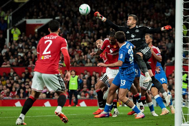 Manchester United goalkeeper Karl Darlow punches the ball away during the Carabao Cup round 3 match Manchester United vs Brighton & Hove Albion at Old Trafford, Manchester, United Kingdom on 16 September 2026

(Photo by Mark Cosgrove/News Images)