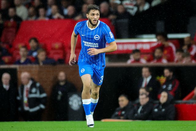 Jaouen Hadjam of Brighton & Hove Albion in action during the Carabao Cup round 3 match Manchester United vs Brighton & Hove Albion at Old Trafford, Manchester, United Kingdom on 16 September 2026

(Photo by Mark Cosgrove/News Images)