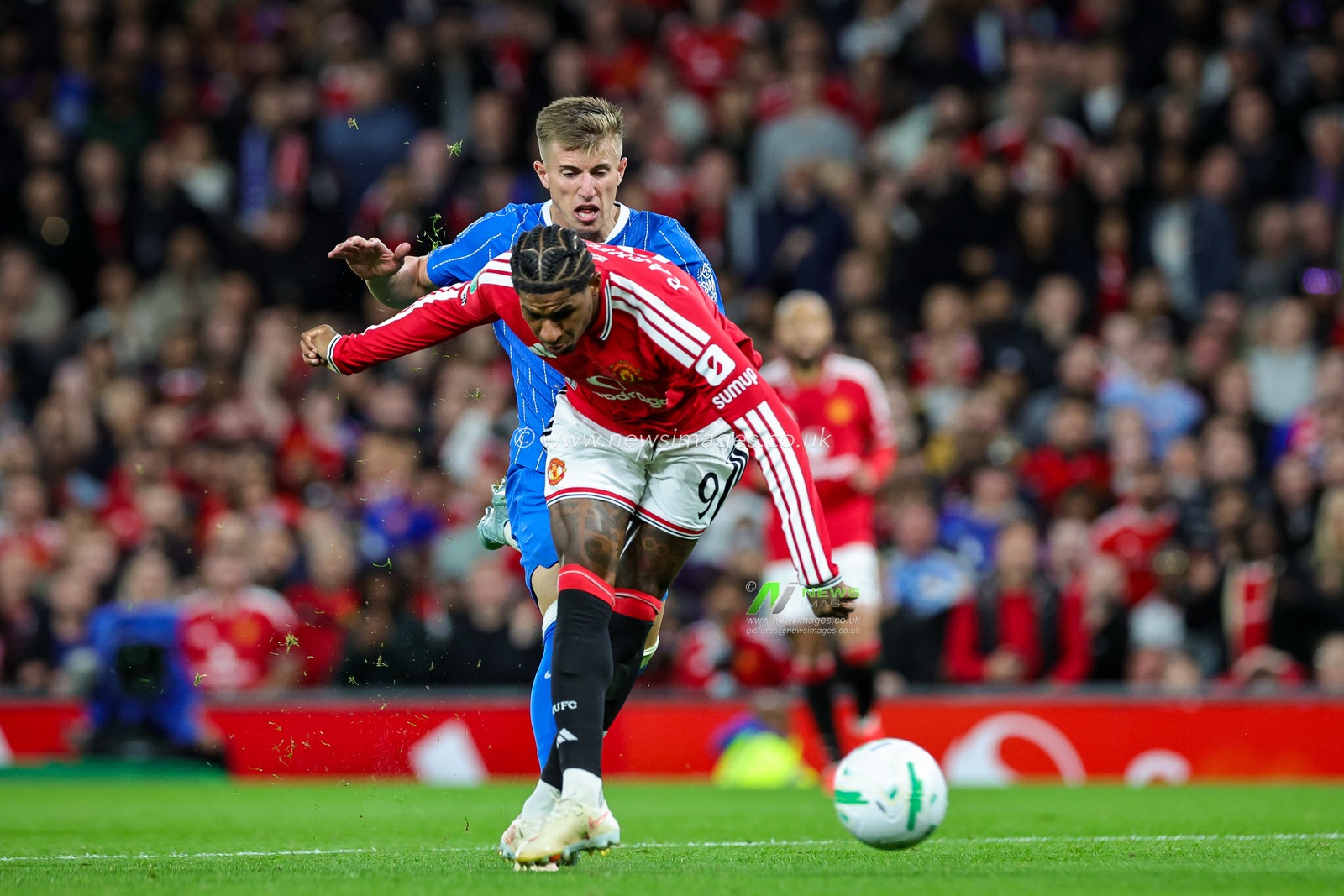 Marcus Rashford of Manchester United reacts after a missed chance on goal  during the Carabao Cup round 3 match Manchester United vs Brighton & Hove Albion at Old Trafford, Manchester, United Kingdom on 16 September 2026

(Photo by Mark Cosgrove/News Images)
