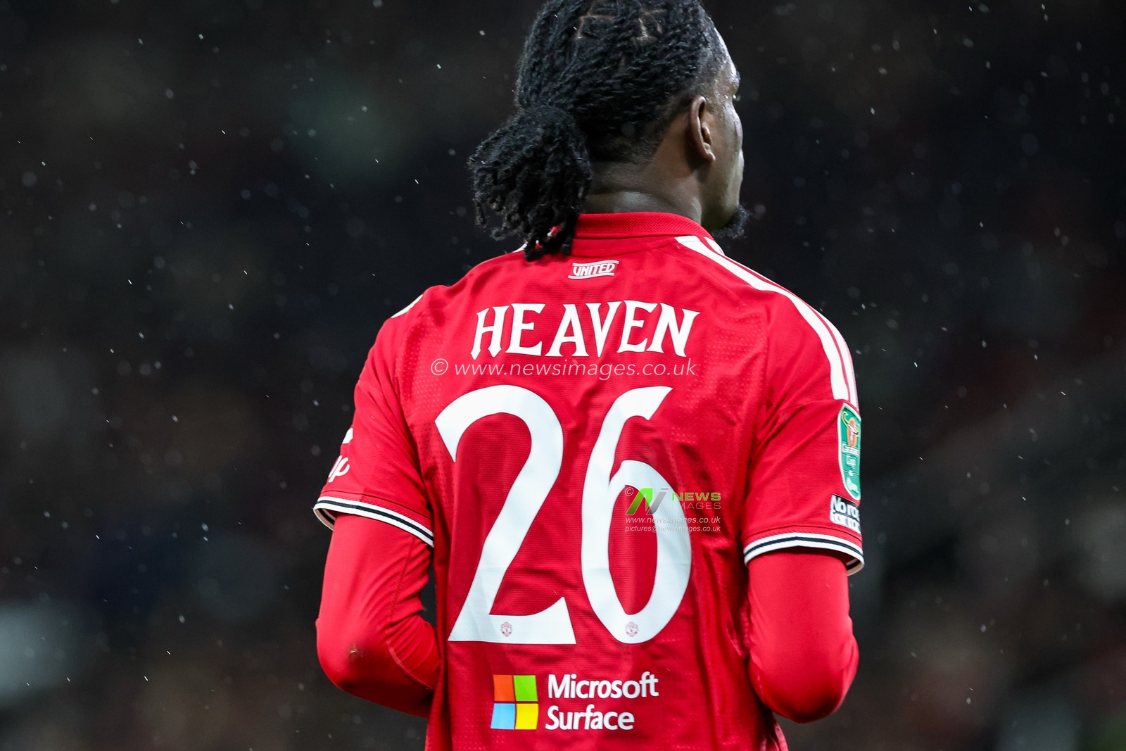 Back of the shirt of Ayden Heaven in action during the Carabao Cup round 3 match Manchester United vs Brighton & Hove Albion at Old Trafford, Manchester, United Kingdom on 16 September 2026

(Photo by Mark Cosgrove/News Images)