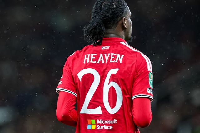 Back of the shirt of Ayden Heaven in action during the Carabao Cup round 3 match Manchester United vs Brighton & Hove Albion at Old Trafford, Manchester, United Kingdom on 16 September 2026

(Photo by Mark Cosgrove/News Images)
