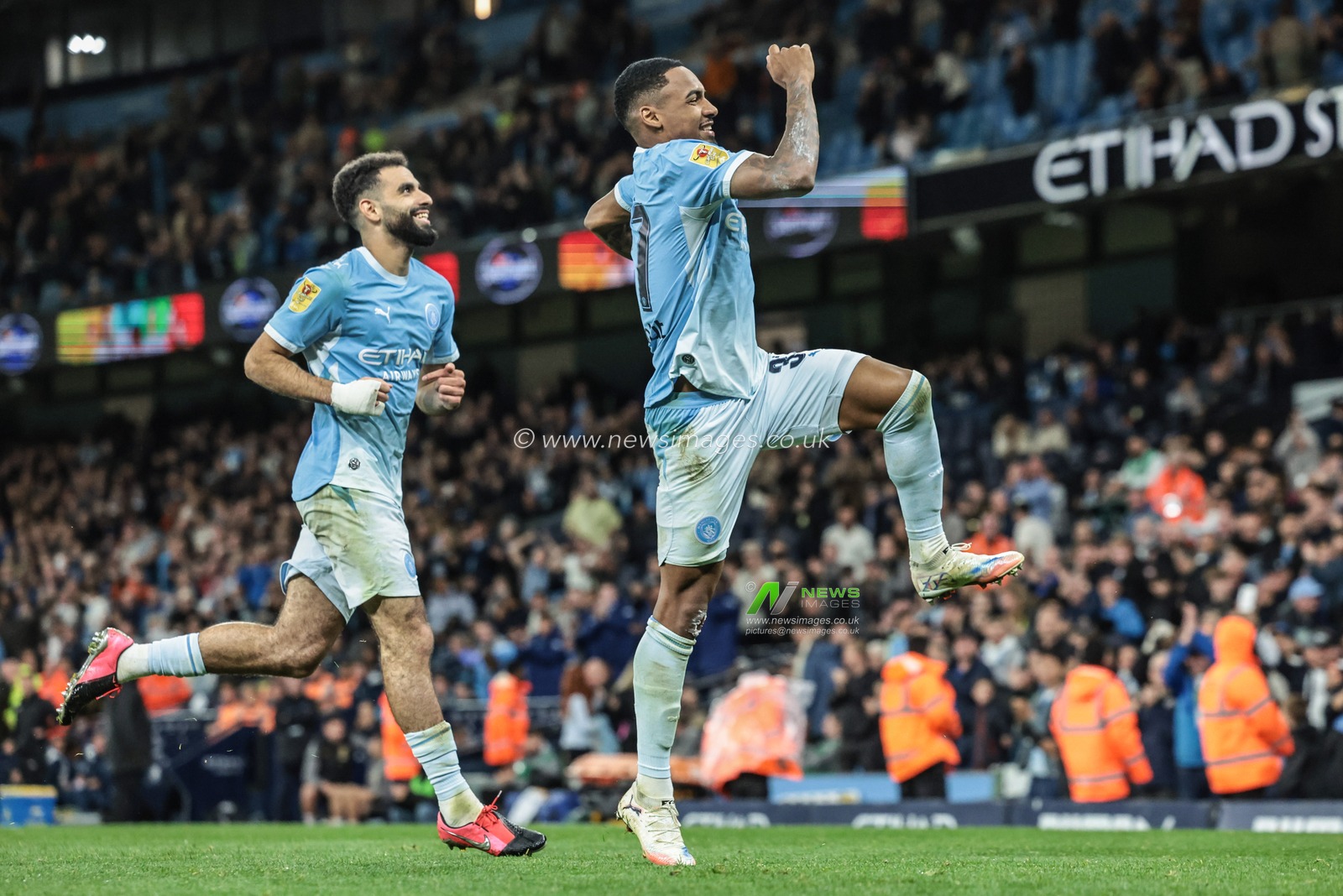 Allan of Manchester City celebrates his goal to make it 3-0 during the Carabao Cup round 3 match Manchester City vs Norwich City at Etihad Stadium, Manchester, United Kingdom on 17 September 2026

(Photo by Mark Cosgrove/News Images)