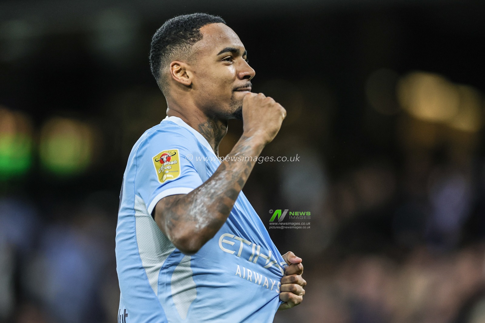 Allan of Manchester City celebrates his goal to make it 3-0 during the Carabao Cup round 3 match Manchester City vs Norwich City at Etihad Stadium, Manchester, United Kingdom on 17 September 2026

(Photo by Mark Cosgrove/News Images)