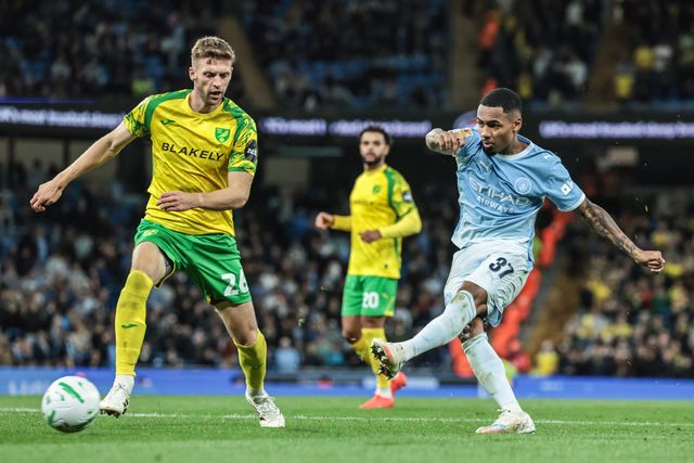 Allan of Manchester City scores to make it 3-0 during the Carabao Cup round 3 match Manchester City vs Norwich City at Etihad Stadium, Manchester, United Kingdom on 17 September 2026

(Photo by Mark Cosgrove/News Images)