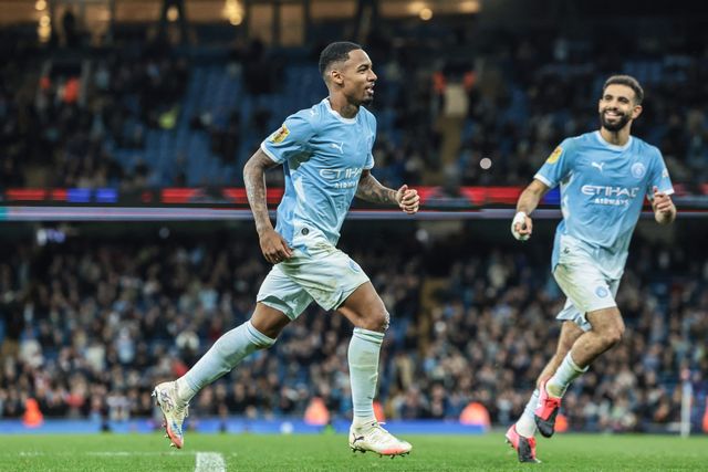 Allan of Manchester City celebrates his goal to make it 3-0 during the Carabao Cup round 3 match Manchester City vs Norwich City at Etihad Stadium, Manchester, United Kingdom on 17 September 2026

(Photo by Mark Cosgrove/News Images)