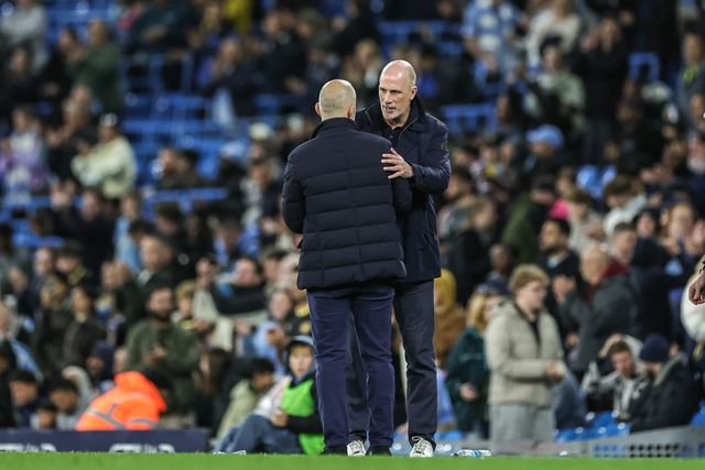 Enzo Maresca manager of Manchester City and Philippe Clement manager of Norwich City shake hands after the game during the Carabao Cup round 3 match Manchester City vs Norwich City at Etihad Stadium, Manchester, United Kingdom on 17 September 2026

(Photo by Mark Cosgrove/News Images)