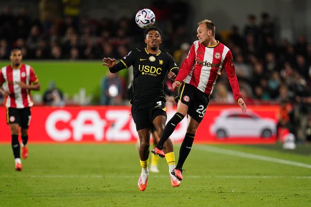 Mikkel Damsgaard of Brentford wins header during the Premier League match Brentford vs Chelsea at GTECH Community Stadium, London, United Kingdom on 18 September 2026

(Photo by Harvey Murphy/News Images)