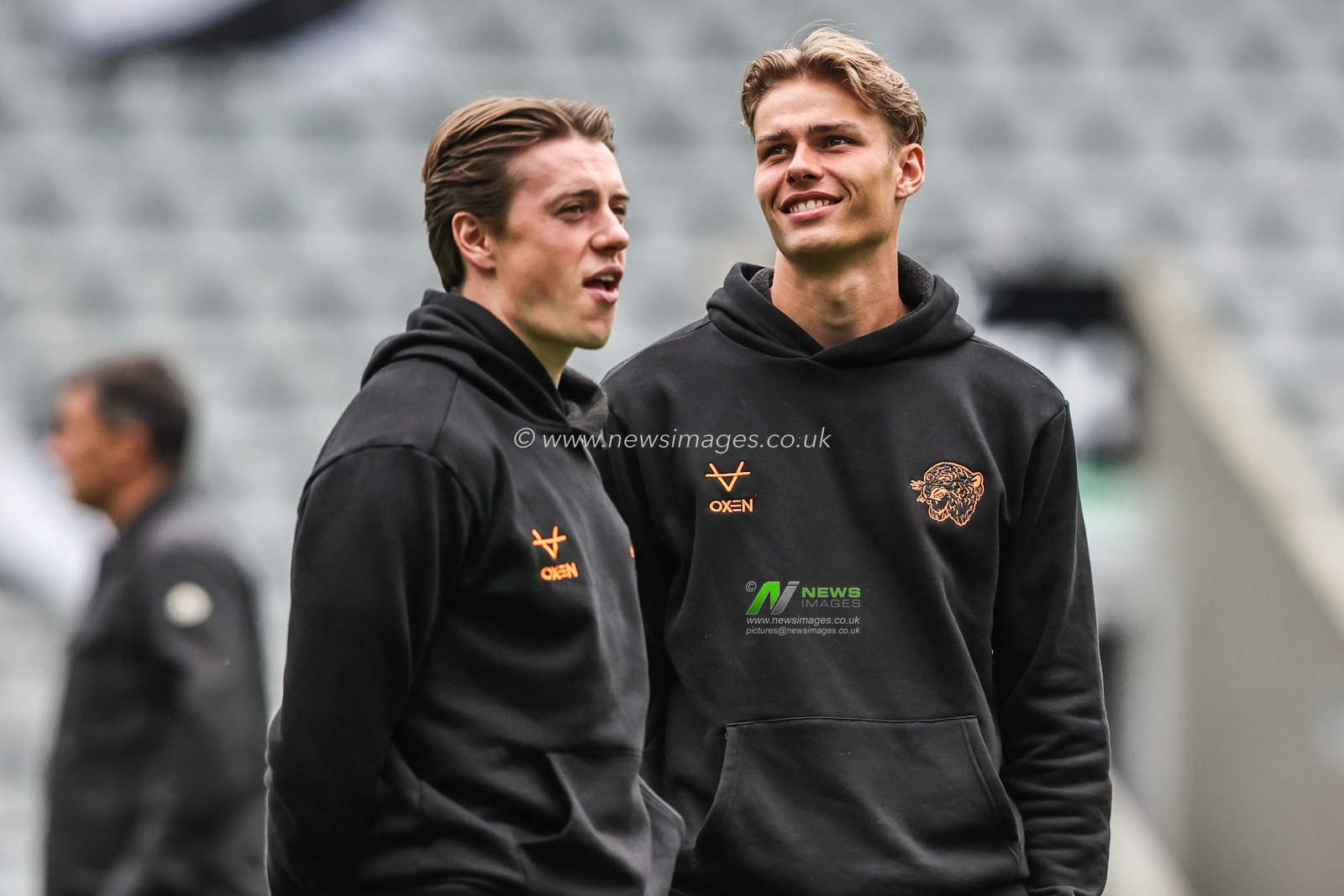 Elliot Stroud of Hull City and Jens Hjertø-Dahl of Hull City arrive during the Premier League match Newcastle Untied vs Hull City at St. James's Park, Newcastle, United Kingdom on 19 September 2026

(Photo by Alfie Cosgrove/News Images)