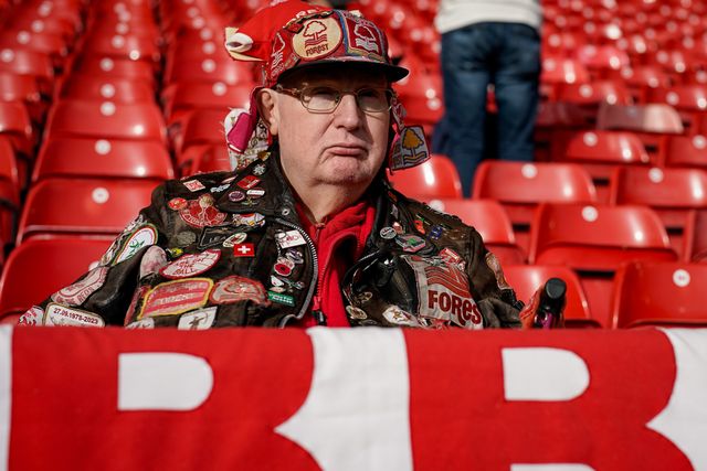 Forest super fan Eberhard "Ebby" Kleinrensing in the stands prior to kick off during the Premier League match Nottingham Forest vs Coventry City at City Ground, Nottingham, United Kingdom on 19 September 2026

(Photo by Maynard Manyowa/News Images)