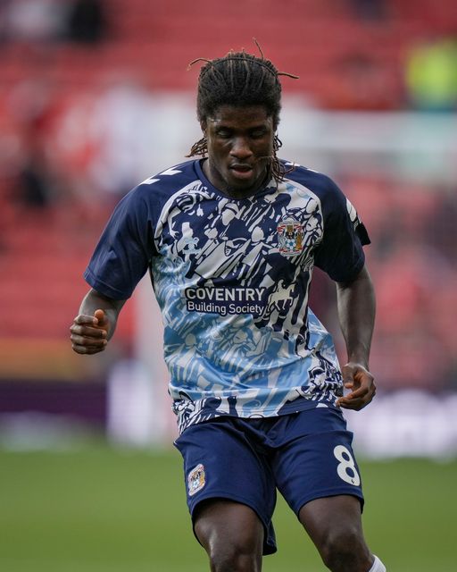 Caleb Yirenkyi of Coventry City in the pregame warmup session  during the Premier League match Nottingham Forest vs Coventry City at City Ground, Nottingham, United Kingdom on 19 September 2026

(Photo by Maynard Manyowa/News Images)