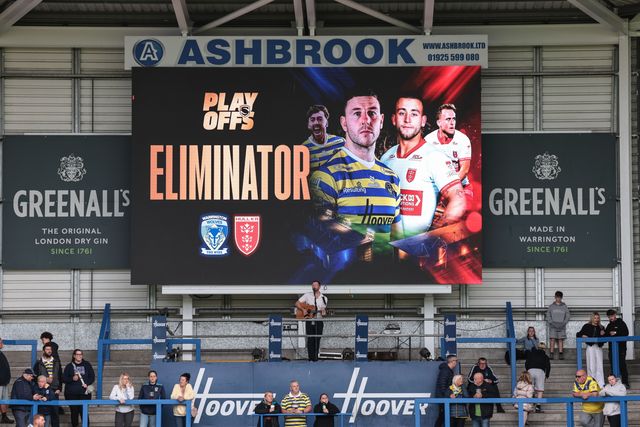The Palyoff Eliminator screen during the Betfred Super League Play-off Eliminator round match Warrington Wolves vs Hull KR at The Halliwell Jones Stadium, Warrington, United Kingdom on 19 September 2026

(Photo by Mark Cosgrove/News Images)